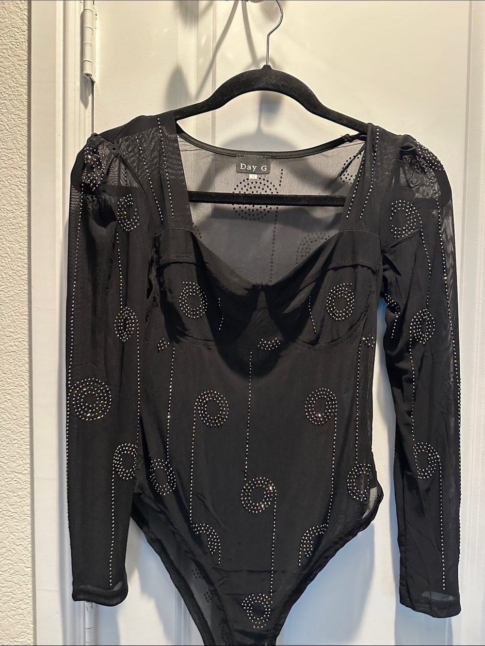 Black Long-Sleeve Studded Bodysuit